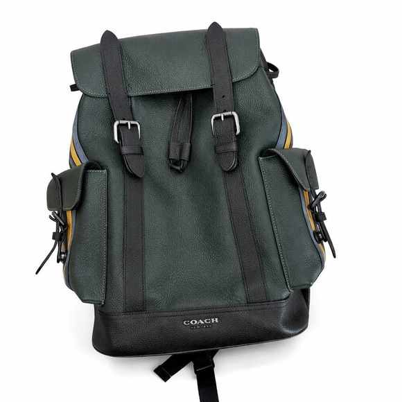 Coach CB903 Hudson Backpack With Varsity Stripe in Amazon Green/Denim Multi - Picture 2 of 7